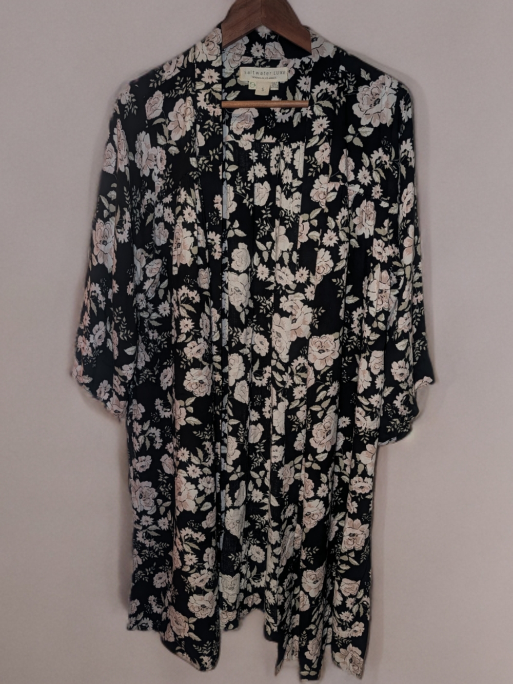 Saltwater Luxe Black Floral Duster Kimono Cardigan Size S